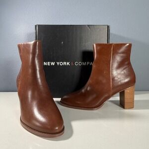 New York and Company Jadyn Side Zip Ankle Bootie Brown Block Heel Womens 11